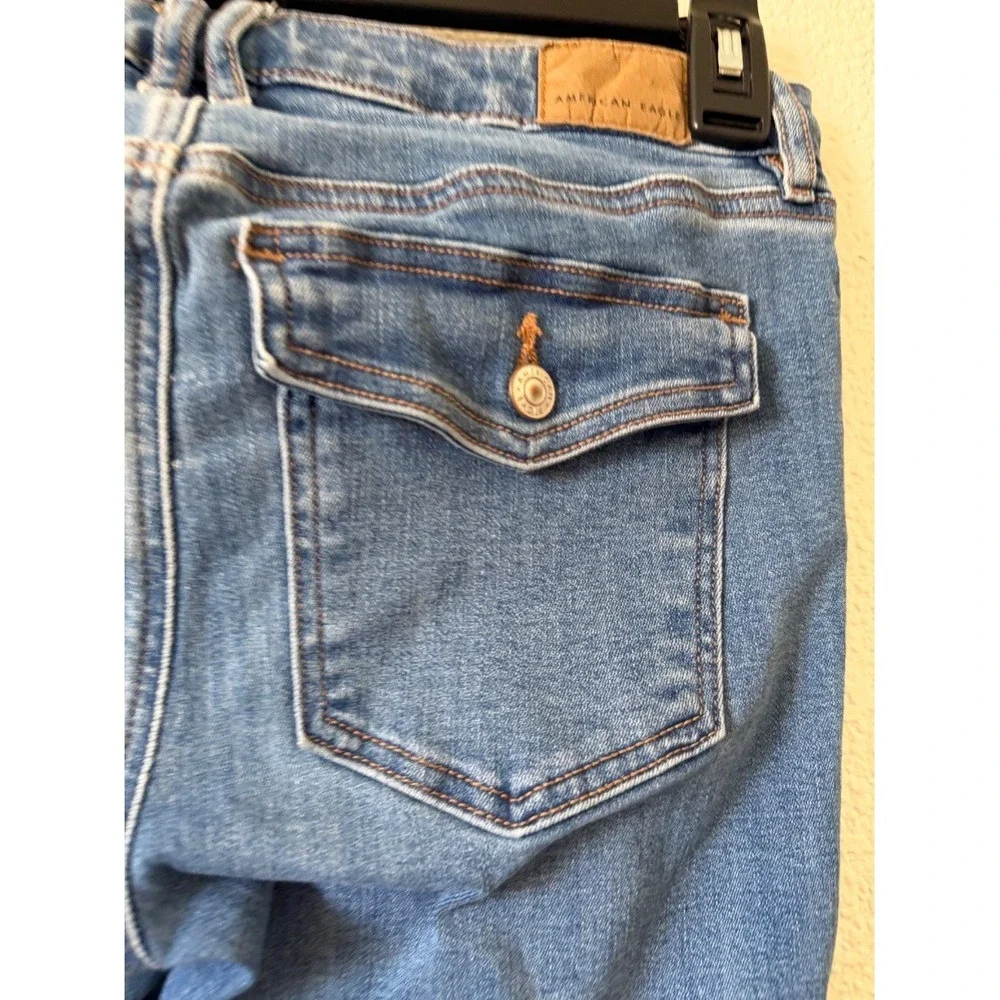 American Eagle Next Level Stretch Low Rise Jean Shorts Blue Cutoff Size 2